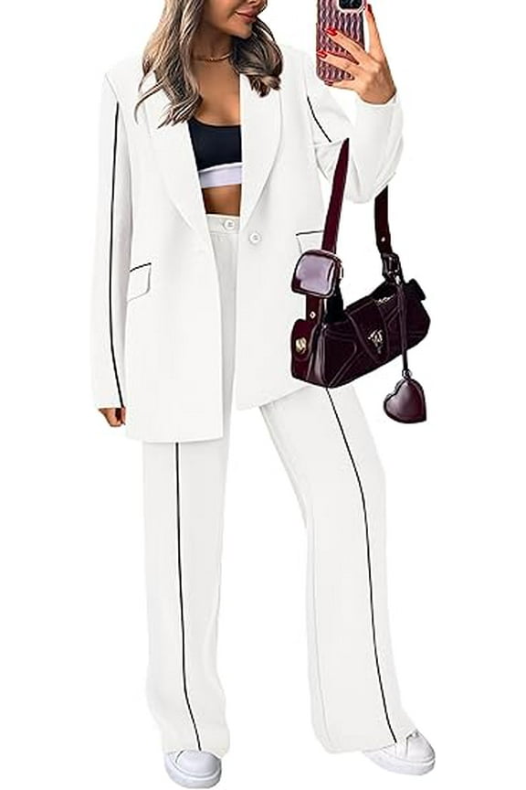 Women's Fall Spring 2 Piece Blazer Outfits Business Casual Oversized Jacket Wide Leg Work Pants Dressy Suit Set