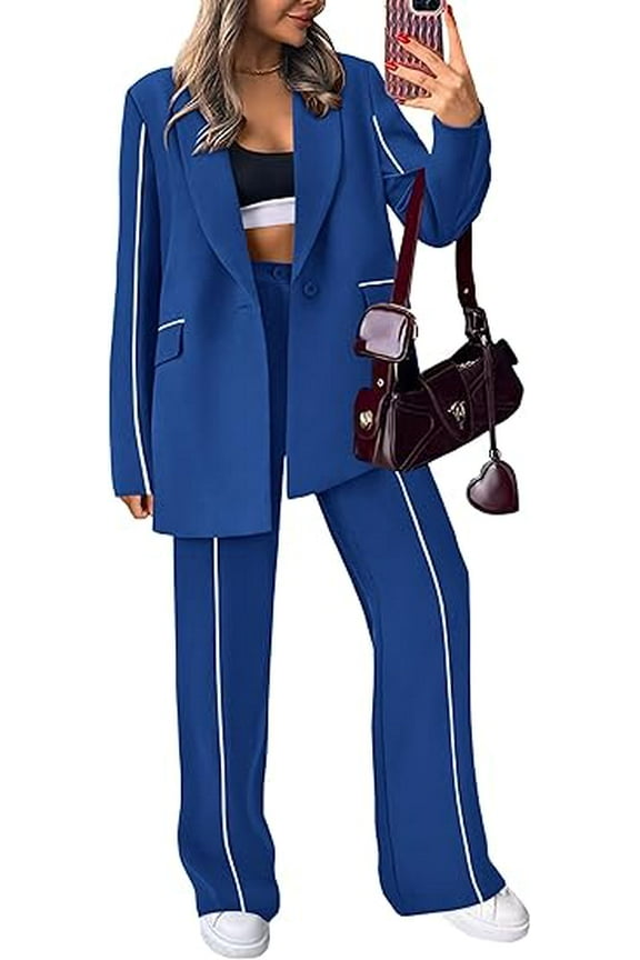 Women's Fall Spring 2 Piece Blazer Outfits Business Casual Oversized Jacket Wide Leg Work Pants Dressy Suit Set