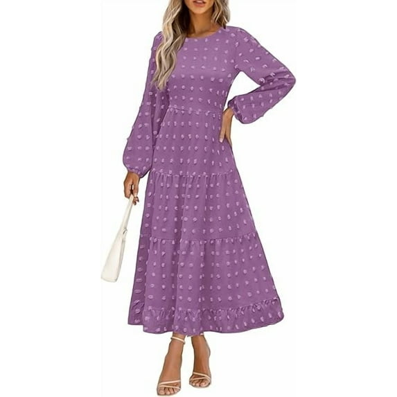 PRETTYGARDEN Women's Fall Spring Elegant Long Sleeve Maxi Dress Swiss Dot A Line Flowy Casual Holiday Party Going Out Dresses