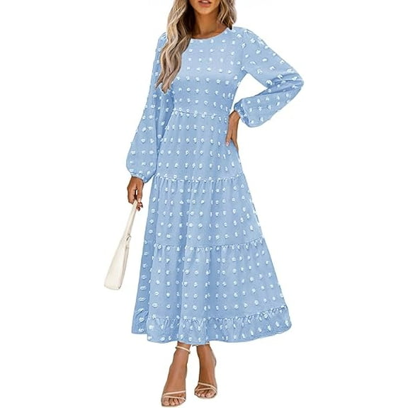 PRETTYGARDEN Women's Fall Spring Elegant Long Sleeve Maxi Dress Swiss Dot A Line Flowy Casual Holiday Party Going Out Dresses