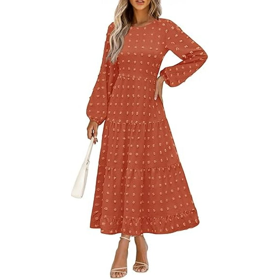 PRETTYGARDEN Women's Fall Spring Elegant Long Sleeve Maxi Dress Swiss Dot A Line Flowy Casual Holiday Party Going Out Dresses