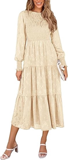 women's long midi dress Women's Solid Long Sleeve V-Neck Satin Vintage Long Midi Dress