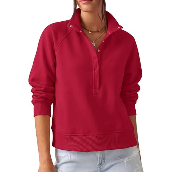 PRETTYGARDEN Women's Fall Trendy Oversized Sweatshirts Comfy Ribbed Fabric, Raglan Long Sleeve Collared, Button Up Henley Pullover Blouse, Casual Workout Tops, Y2K Fashion Clothing