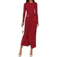 thumbnail image 1 of PRETTYGARDEN Women's Fall Wedding Guest Cocktail Midi Dresses Elegant Long Sleeve Bodycon Ruched Dress Fashion Clothing, 1 of 8