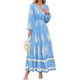 thumbnail image 1 of PRETTYGARDEN Women's Fall Wedding Guest Dresses Boho Floral Long Sleeve V Neck Flowy Elegant Maxi Dress Beach Clothes, 1 of 6