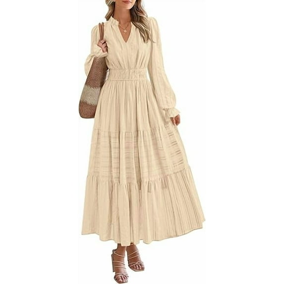 PRETTYGARDEN Women's Fall Wedding Guest Dresses Long Sleeve V Neck Flowy Elegant Holiday Party Maxi Dress with Pockets