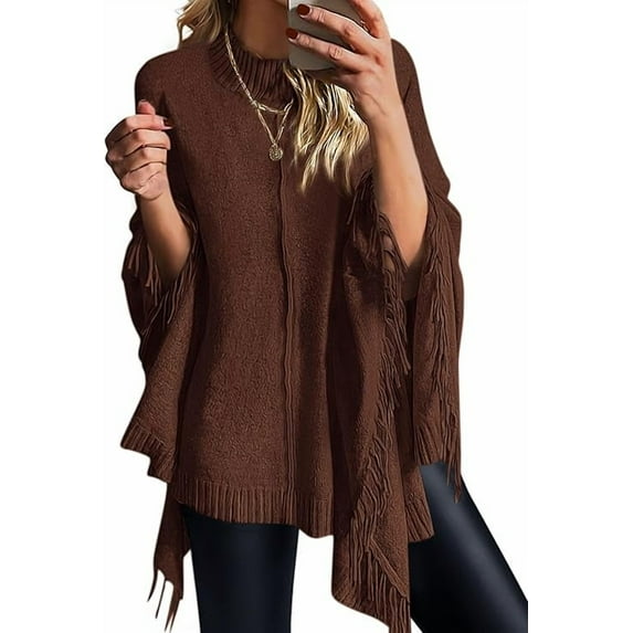 PRETTYGARDEN Women's Fall Winter Poncho Sweaters Trendy Chunky Knit Fringe Shawls Wraps Pullover Tops Holiday Outfits
