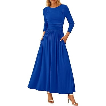 PRETTYGARDEN Women's Fashion Trendy Fall Long Sleeve Dresses Ruched Flowy Elegant Modest Boho Casual Beach Maxi Dress
