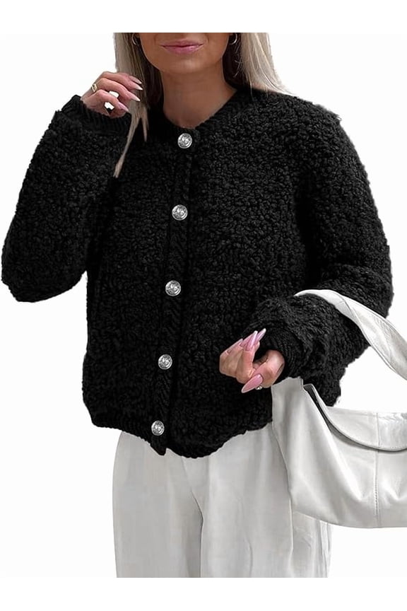 Women's Faux Fur Coat Fall Fuzzy Fleece Button up Shearling Cropped Jackets Winter Trendy Outerwear