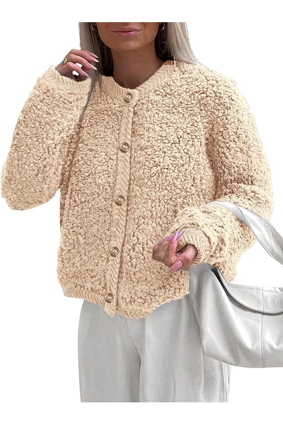 Women's Faux Fur Coat Fall Fuzzy Fleece Button up Shearling Cropped Jackets Winter Trendy Outerwear