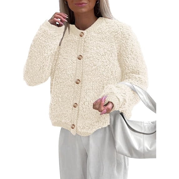 PRETTYGARDEN Women's Faux Fur Coat Fall Fuzzy Fleece Button up Shearling Cropped Jackets Winter Trendy Outerwear