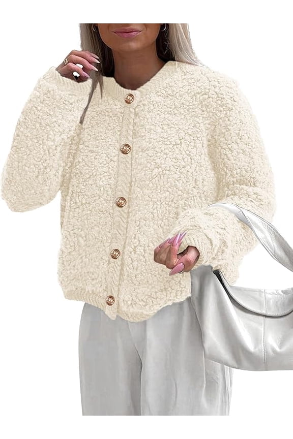 Women's Faux Fur Coat Fall Fuzzy Fleece Button up Shearling Cropped Jackets Winter Trendy Outerwear