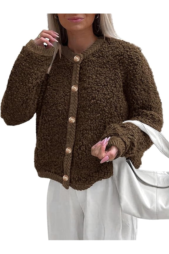 Women's Faux Fur Coat Fall Fuzzy Fleece Button up Shearling Cropped Jackets Winter Trendy Outerwear