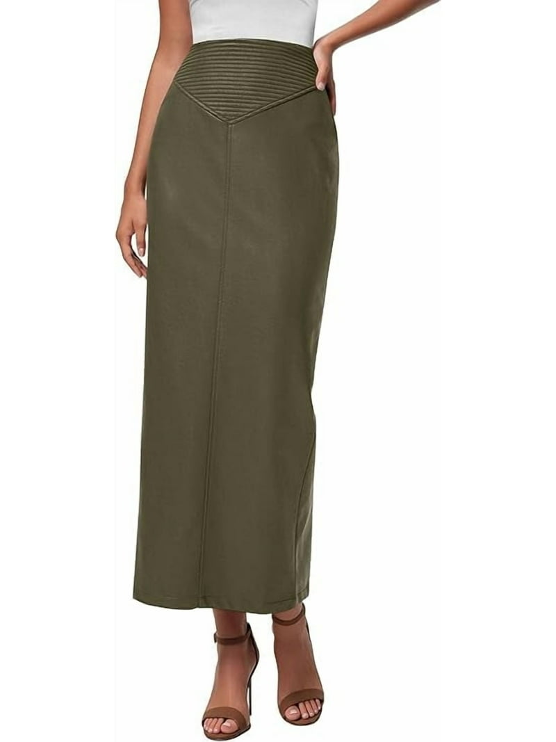PRETTYGARDEN Women's Faux Leather Long Skirt Fall Trendy Clothes