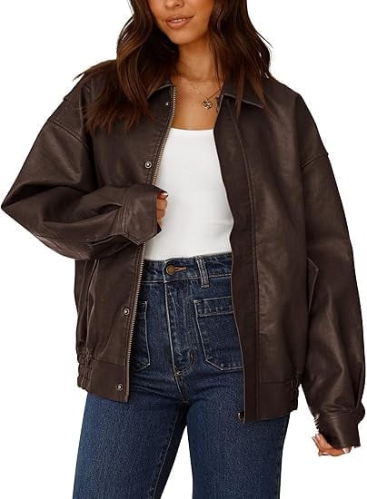 Walmart Deals of Walmart Black Friday Deals 2025 - PRETTYGARDEN Women's Faux Leather Motorcycle Jacket Trendy Fall Spring Clothes Oversized Zip Up Winter Coat Outerwear