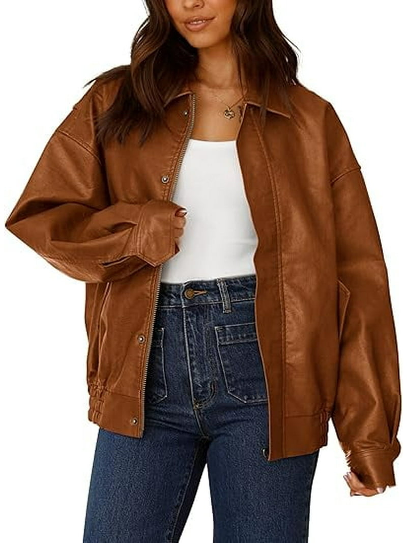 PRETTYGARDEN Women's Faux Leather Motorcycle Jacket Trendy Fall
