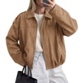 thumbnail image 1 of PRETTYGARDEN Women's Faux Suede Cropped Bomber Jacket | Long Sleeve Zip Up Casual Going Out Jackets Coat, Oversized Loose Fit Western Outfits, Trendy Outerwear, Fall Clothes, 1 of 8