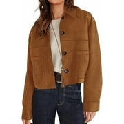 PRETTYGARDEN Women's Faux Suede Cropped Jacket Casual Fall Fashion Button Down Winter Coats Outerwear Trendy Clothes