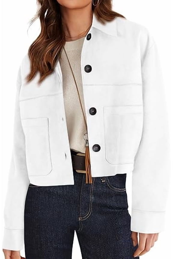 Women's Faux Suede Cropped Jacket Casual Fall Fashion Button Down Winter Coats Outerwear Trendy Clothes