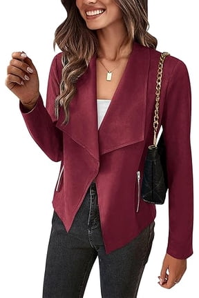 Women's Faux Suede Jackets 2025 Spring Fall Clothes Long Sleeve Open Front Cropped Coat Outwear
