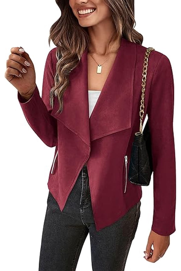 Women's Faux Suede Jackets 2025 Spring Fall Clothes Long Sleeve Open Front Cropped Coat Outwear