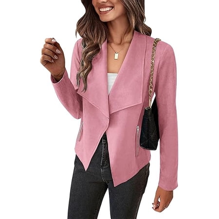 PRETTYGARDEN Women's Faux Suede Jackets 2025 Spring Fall Clothes Long Sleeve Open Front Cropped Coat Outwear