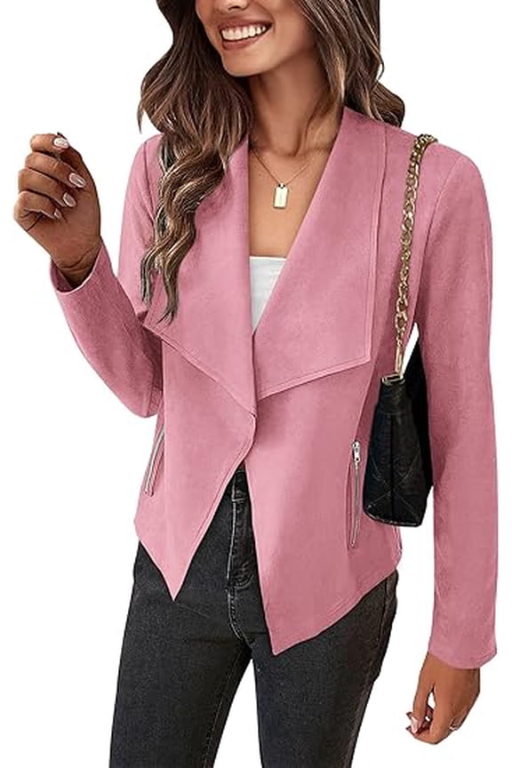 Women's Faux Suede Jackets 2025 Spring Fall Clothes Long Sleeve Open Front Cropped Coat Outwear