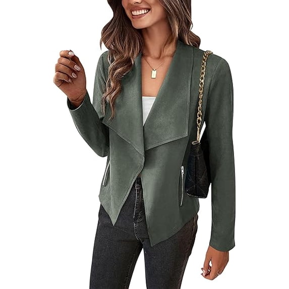 PRETTYGARDEN Women's Faux Suede Jackets 2025 Spring Fall Clothes Long Sleeve Open Front Cropped Coat Outwear