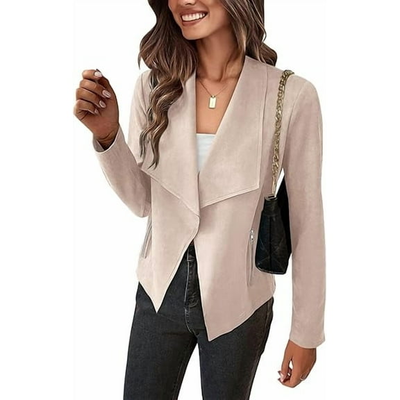 PRETTYGARDEN Women's Faux Suede Jackets 2025 Spring Fall Clothes Long Sleeve Open Front Cropped Coat Outwear