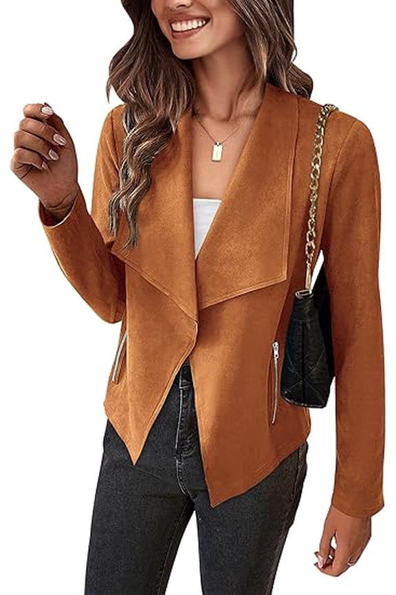 Women's Faux Suede Jackets 2025 Spring Fall Clothes Long Sleeve Open Front Cropped Coat Outwear