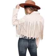 PRETTYGARDEN Womens Faux Suede Leather Jackets Tassel Motorcycle Cropped Coats Fashion Clothes