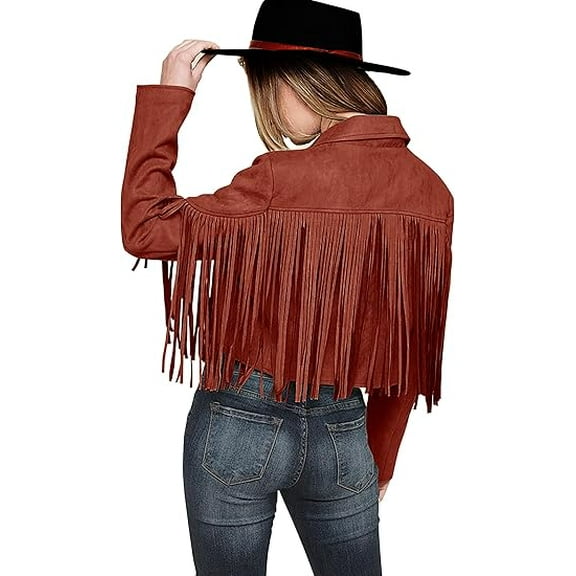 PRETTYGARDEN Women's Faux Suede Leather Jackets Tassel Motorcycle Cropped Coats Fashion Clothes
