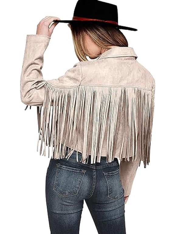 Women's Faux Suede Leather Jackets Tassel Motorcycle Cropped Coats Fashion Clothes