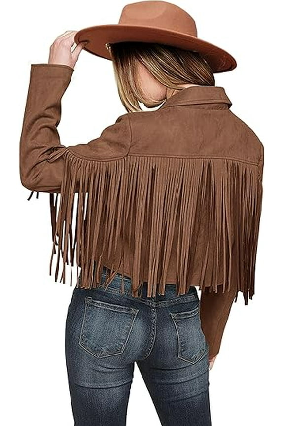 Women's Faux Suede Leather Jackets Tassel Motorcycle Cropped Coats Fashion Clothes