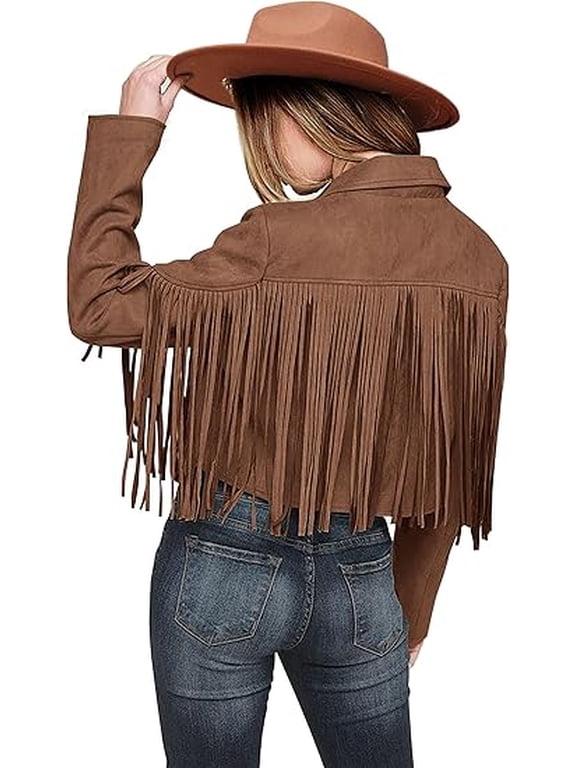 Women's Faux Suede Leather Jackets Tassel Motorcycle Cropped Coats Fashion Clothes