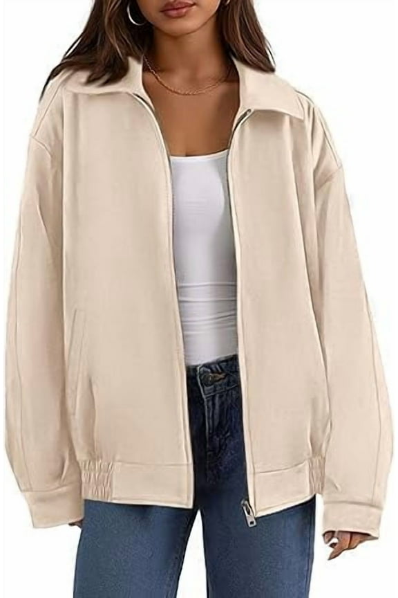 Women's Faux Suede Motorcycle Jacket Trendy Fall Fashion Oversized Zip Up Coats Winter Clothes Outerwear