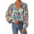 thumbnail image 1 of PRETTYGARDEN Women's Floral Blouses Dressy Casual V Neck Button Down Shirts Lantern Long Sleeve Boho Chiffon Spring Tops, 1 of 10