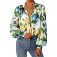 thumbnail image 1 of PRETTYGARDEN Women's Floral Blouses Dressy Casual V Neck Button Down Shirts Lantern Long Sleeve Boho Chiffon Spring Tops, 1 of 10