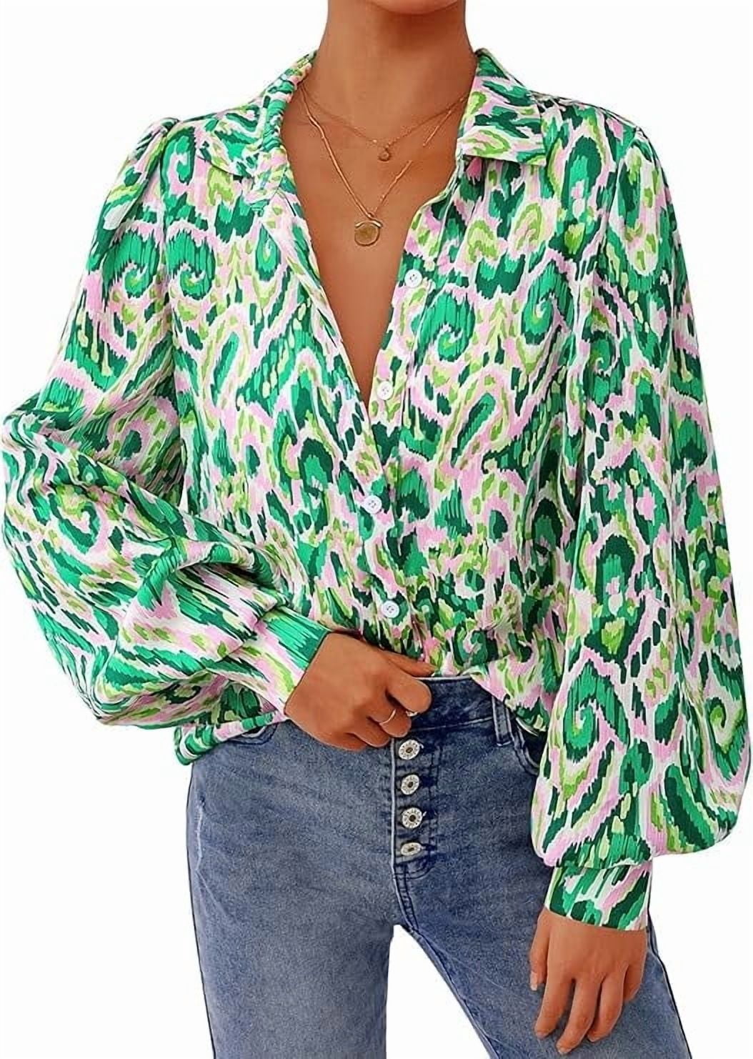 Women Summer Casual Flower Button Loose Pullover Shirt main image 1