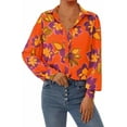 thumbnail image 1 of PRETTYGARDEN Women's Floral Blouses Dressy Casual V Neck Button Down Shirts Lantern Long Sleeve Boho Chiffon Spring Tops, 1 of 10