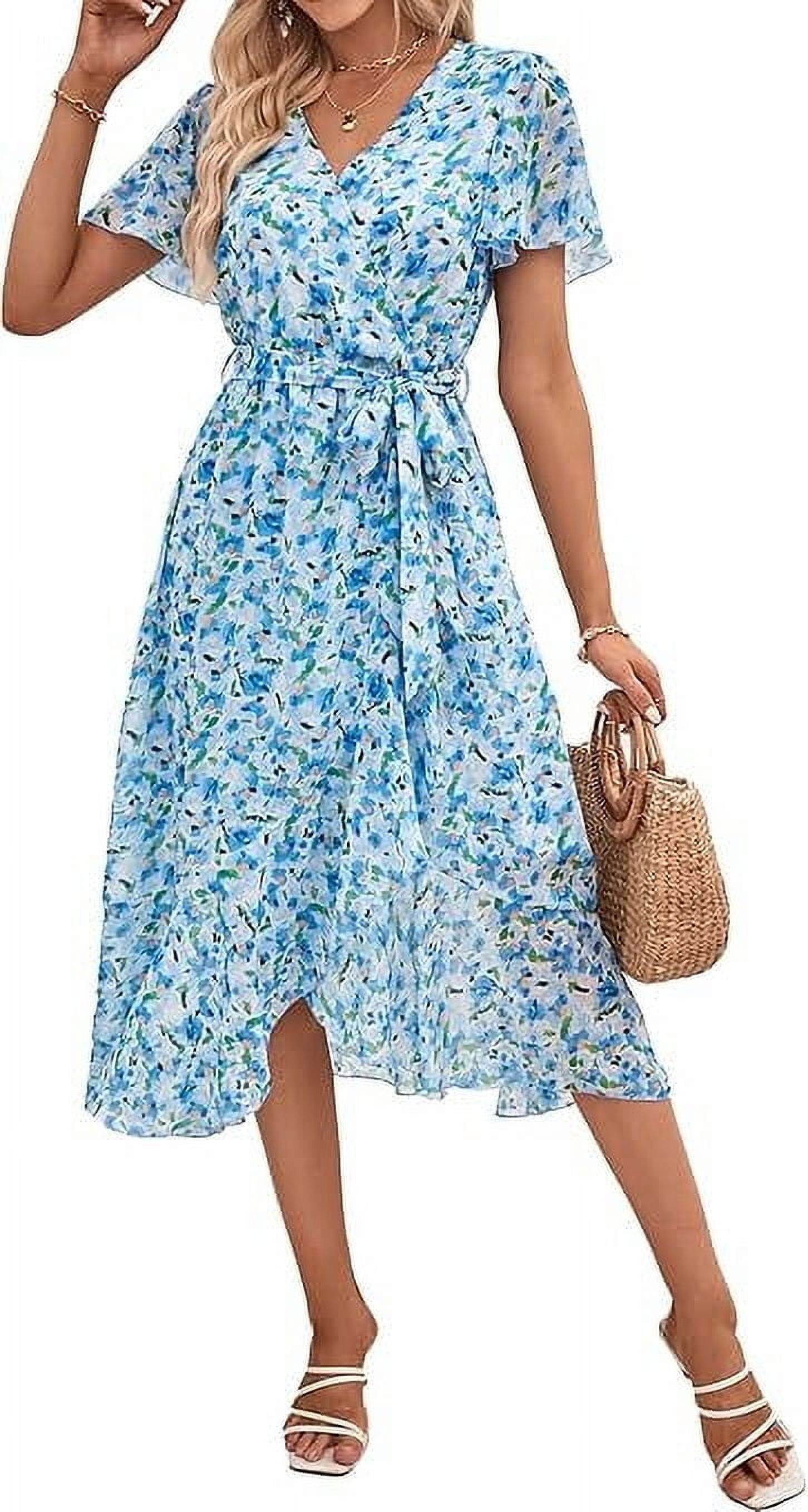 Chicbeautyy Women's Long Sleeve V Neck Boho Flowy Maxi Dresses (Buy 2 Free Shipping)