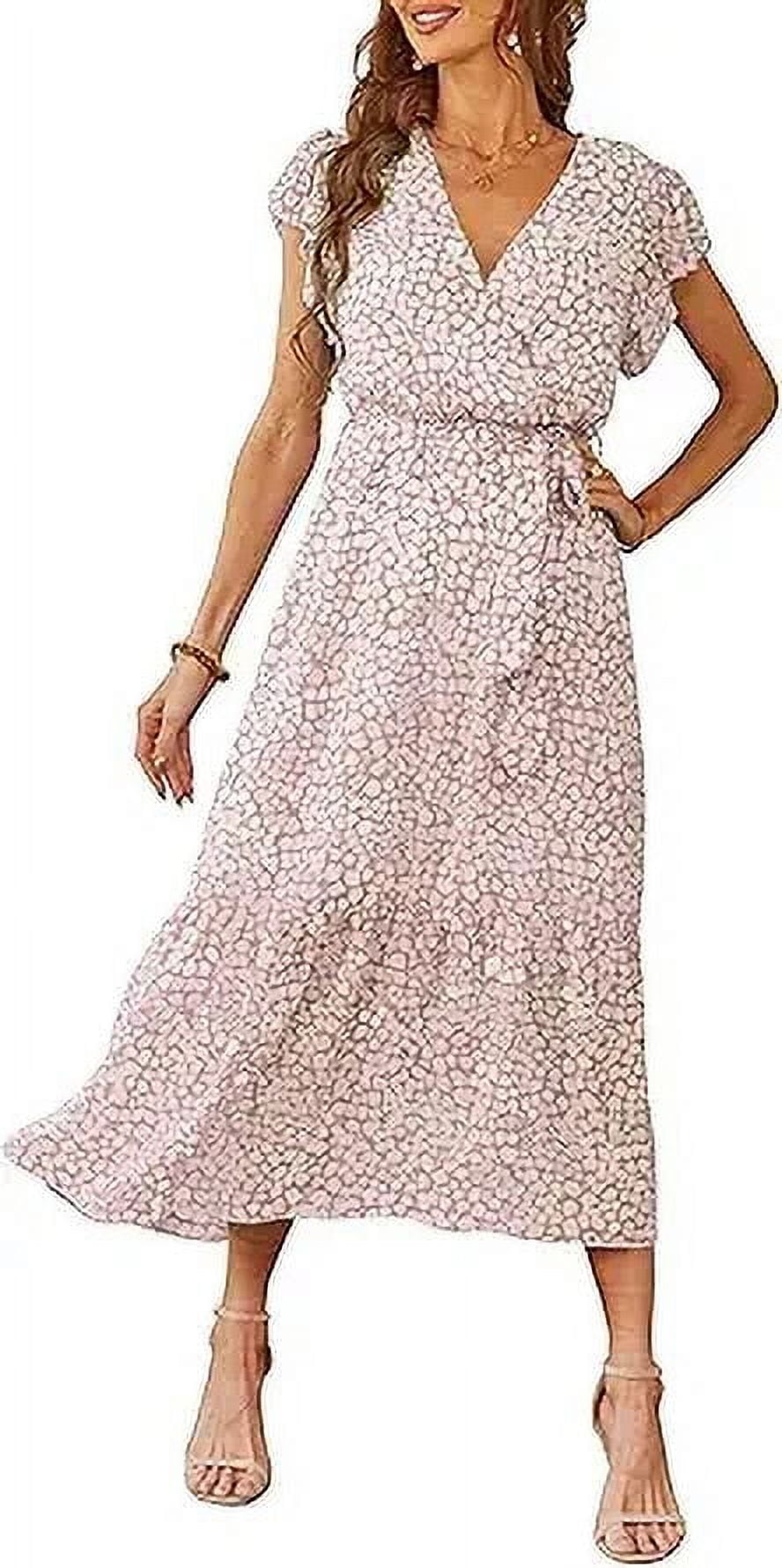Women's Floral Boho Midi Dress - Wrap V-Neck, Short Sleeve, Ruffle Hem, Flowy High-Low Style - View #6