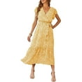 thumbnail image 1 of PRETTYGARDEN Women's Floral Boho Dress Wear To Work Wrap V Neck Short Sleeve Belted Ruffle Hem A-Line Flowy Maxi Dresses, 1 of 7