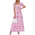 thumbnail image 1 of PRETTYGARDEN Women's Floral Boho Maxi Dresses Flowy Short Sleeve A Line Smocked Eyelet Summer Beach Vacation Clothes, 1 of 10