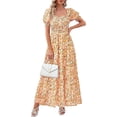 thumbnail image 1 of PRETTYGARDEN Women's Floral Boho Maxi Dresses Flowy Short Sleeve A Line Smocked Eyelet Summer Beach Vacation Clothes, 1 of 10