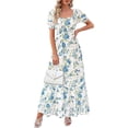 thumbnail image 1 of PRETTYGARDEN Women's Floral Boho Maxi Dresses Flowy Short Sleeve A Line Smocked Eyelet Summer Beach Vacation Clothes, 1 of 10