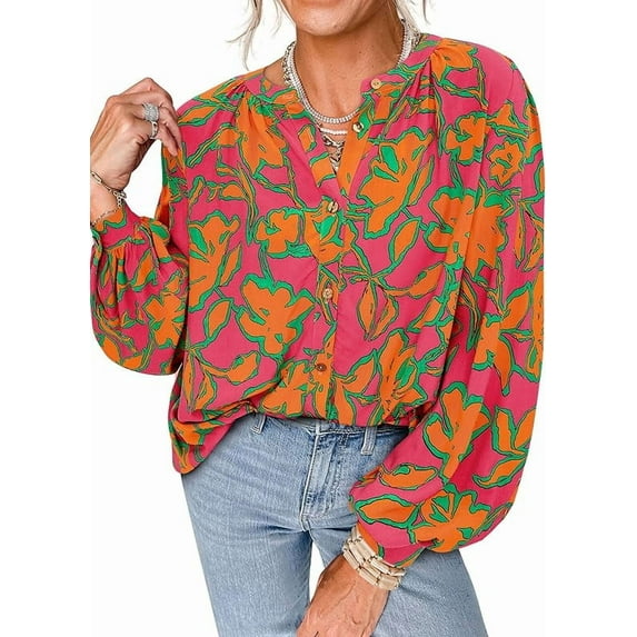 PRETTYGARDEN Women's Floral Button Down Blouse Fall Fashion Dressy Casual Long Sleeve Oversized Shirts Top Boho Clothes