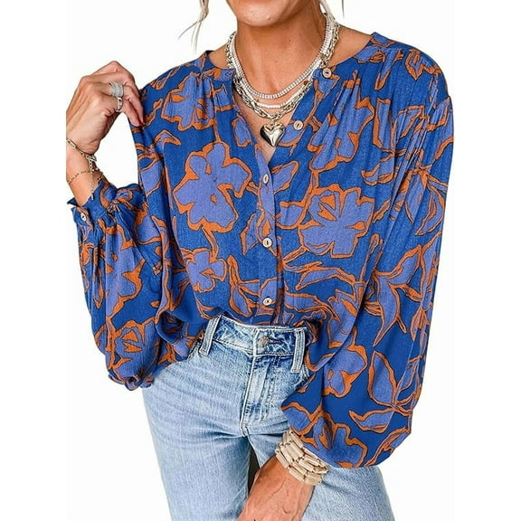 PRETTYGARDEN Women's Floral Button Down Blouse Fall Fashion Dressy Casual Long Sleeve Oversized Shirts Top Boho Clothes
