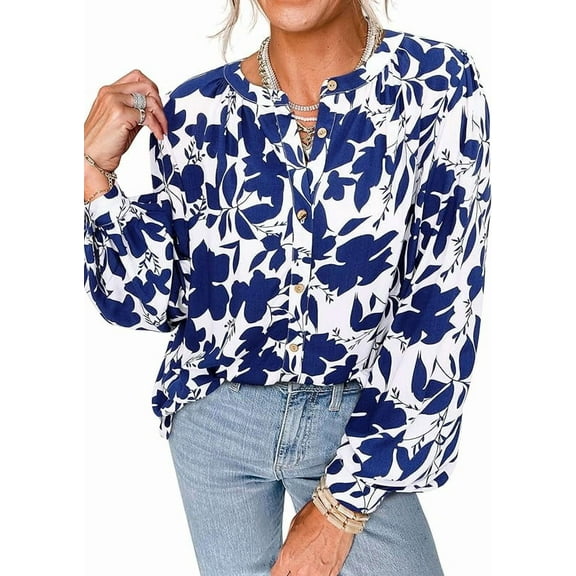 PRETTYGARDEN Women's Floral Button Down Blouse Fall Fashion Dressy Casual Long Sleeve Oversized Shirts Top Boho Clothes