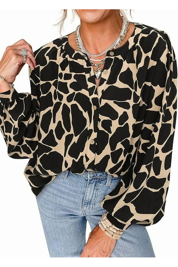 Women's Floral Button Down Blouse Fall Fashion Dressy Casual Long Sleeve Oversized Shirts Top Boho Clothes